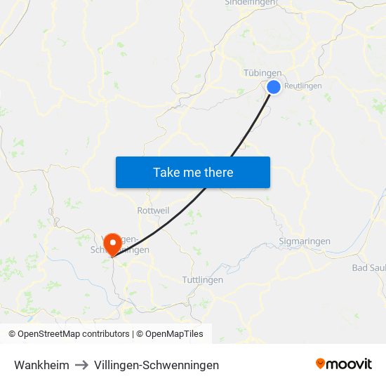 Wankheim to Villingen-Schwenningen map