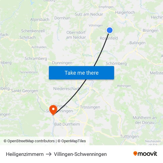 Heiligenzimmern to Villingen-Schwenningen map