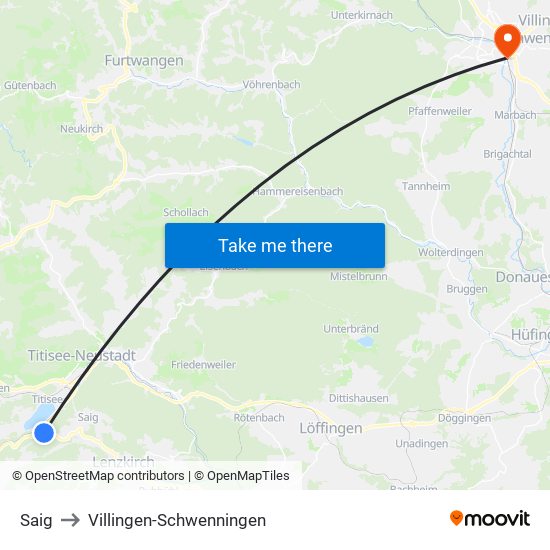 Saig to Villingen-Schwenningen map