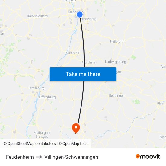 Feudenheim to Villingen-Schwenningen map