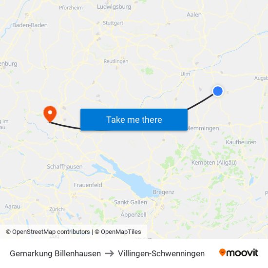 Gemarkung Billenhausen to Villingen-Schwenningen map