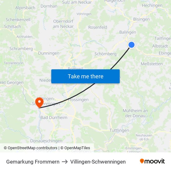 Gemarkung Frommern to Villingen-Schwenningen map