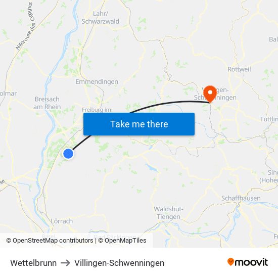 Wettelbrunn to Villingen-Schwenningen map