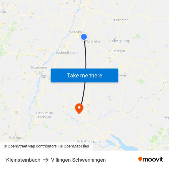 Kleinsteinbach to Villingen-Schwenningen map