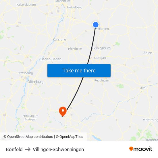 Bonfeld to Villingen-Schwenningen map