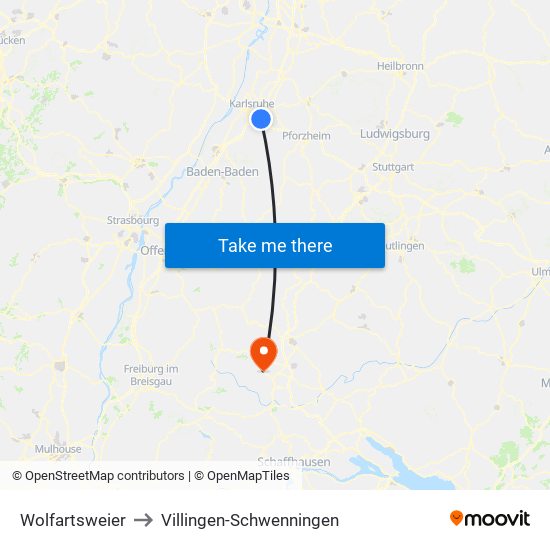 Wolfartsweier to Villingen-Schwenningen map