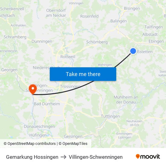Gemarkung Hossingen to Villingen-Schwenningen map