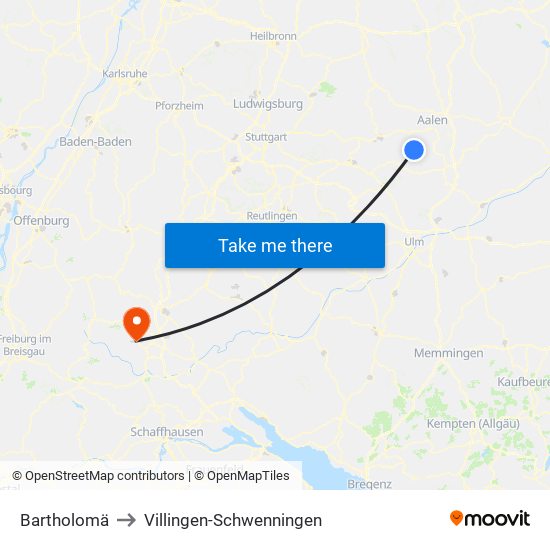 Bartholomä to Villingen-Schwenningen map