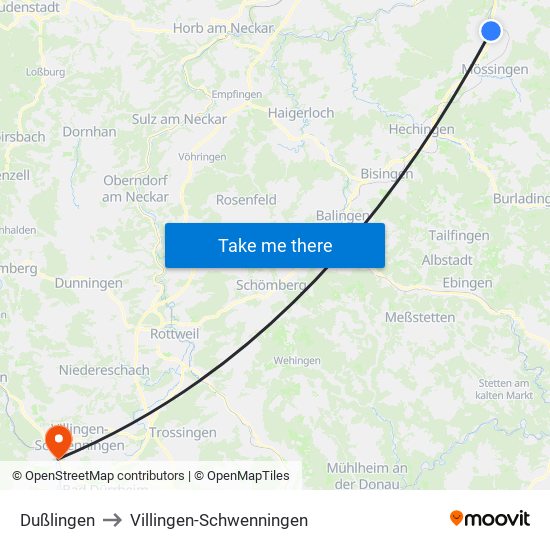 Dußlingen to Villingen-Schwenningen map