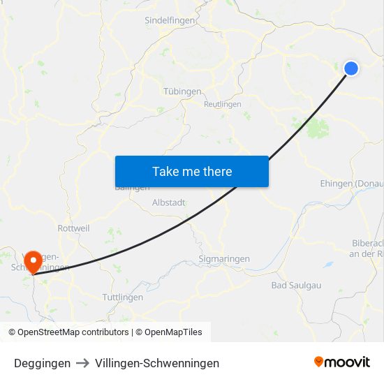 Deggingen to Villingen-Schwenningen map