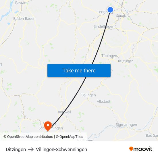 Ditzingen to Villingen-Schwenningen map