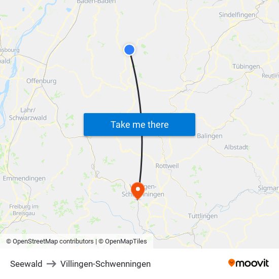 Seewald to Villingen-Schwenningen map