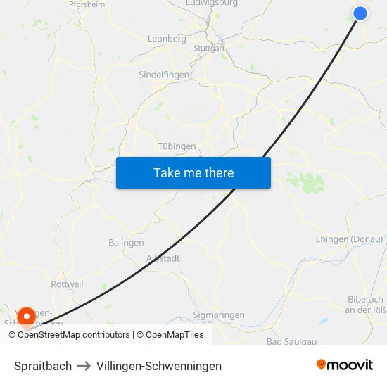 Spraitbach to Villingen-Schwenningen map