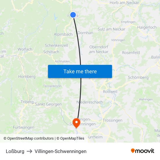 Loßburg to Villingen-Schwenningen map