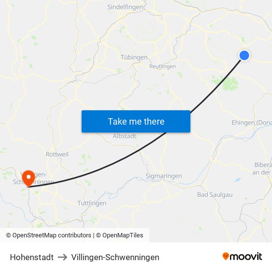 Hohenstadt to Villingen-Schwenningen map