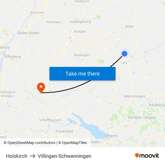 Holzkirch to Villingen-Schwenningen map