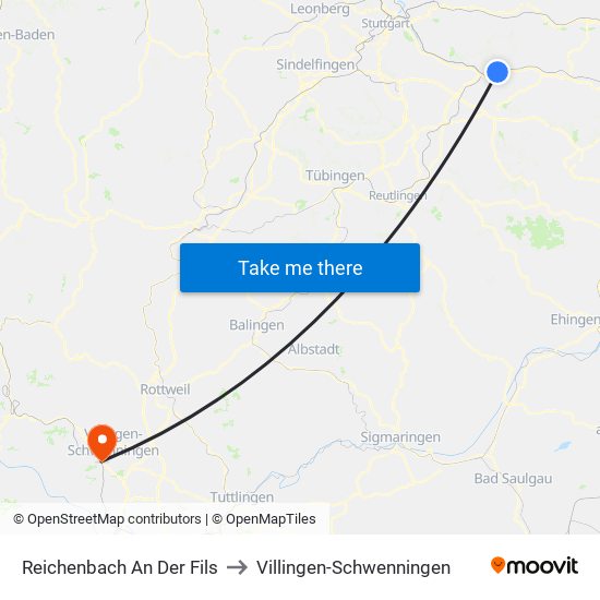 Reichenbach An Der Fils to Villingen-Schwenningen map