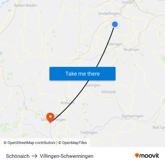 Schönaich to Villingen-Schwenningen map