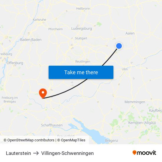 Lauterstein to Villingen-Schwenningen map