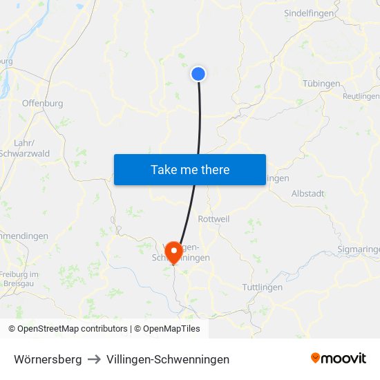 Wörnersberg to Villingen-Schwenningen map