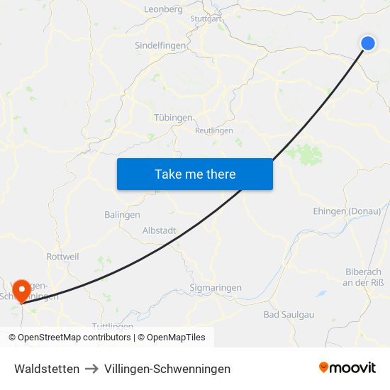 Waldstetten to Villingen-Schwenningen map