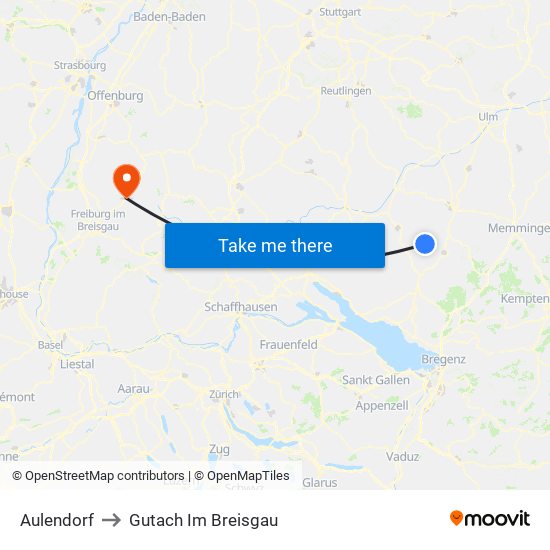 Aulendorf to Gutach Im Breisgau map