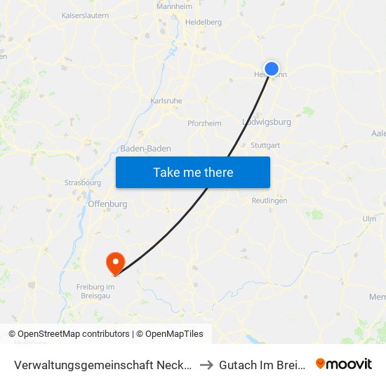 Verwaltungsgemeinschaft Neckarsulm to Gutach Im Breisgau map