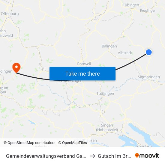 Gemeindeverwaltungsverband Gammertingen to Gutach Im Breisgau map