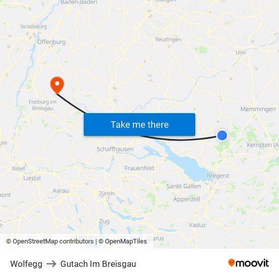 Wolfegg to Gutach Im Breisgau map