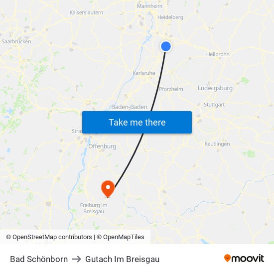 Bad Schönborn to Gutach Im Breisgau map