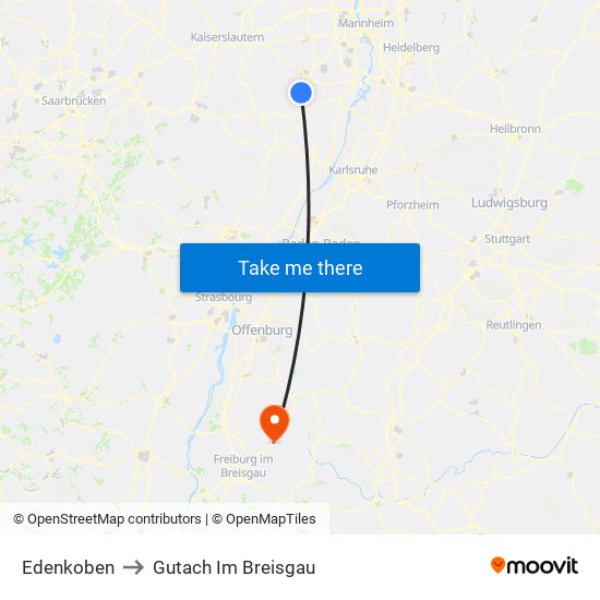 Edenkoben to Gutach Im Breisgau map