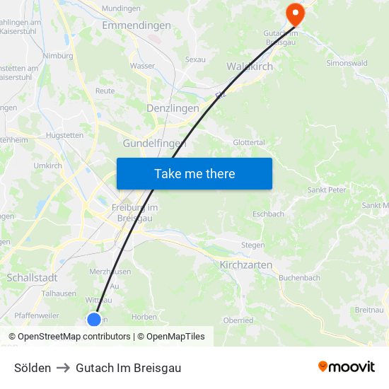 Sölden to Gutach Im Breisgau map