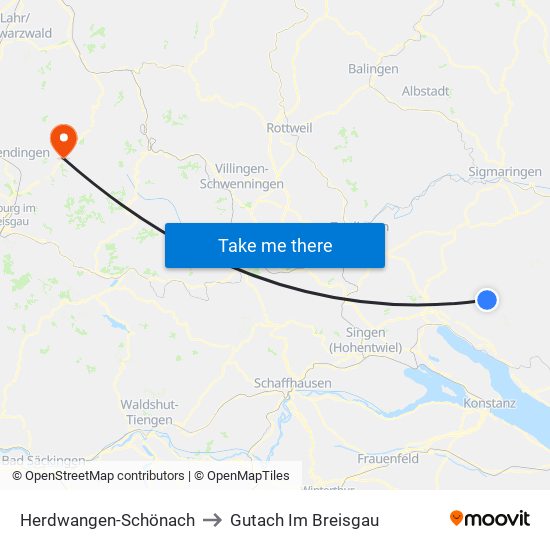 Herdwangen-Schönach to Gutach Im Breisgau map