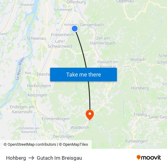 Hohberg to Gutach Im Breisgau map