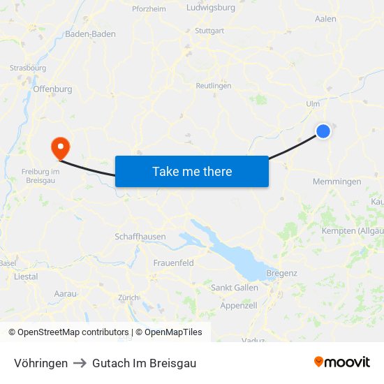 Vöhringen to Gutach Im Breisgau map