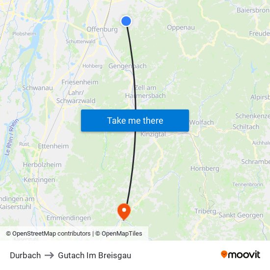 Durbach to Gutach Im Breisgau map