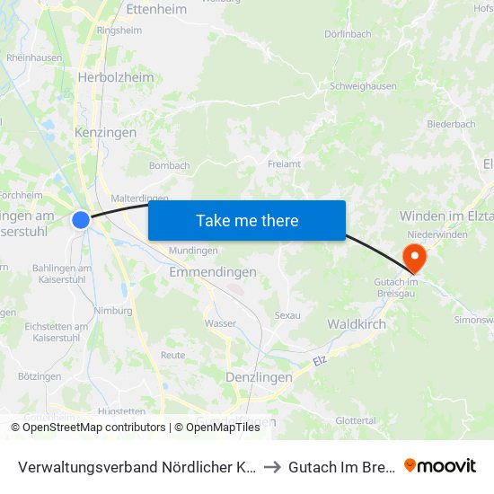 Verwaltungsverband Nördlicher Kaiserstuhl to Gutach Im Breisgau map