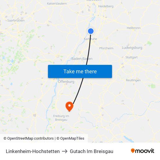 Linkenheim-Hochstetten to Gutach Im Breisgau map