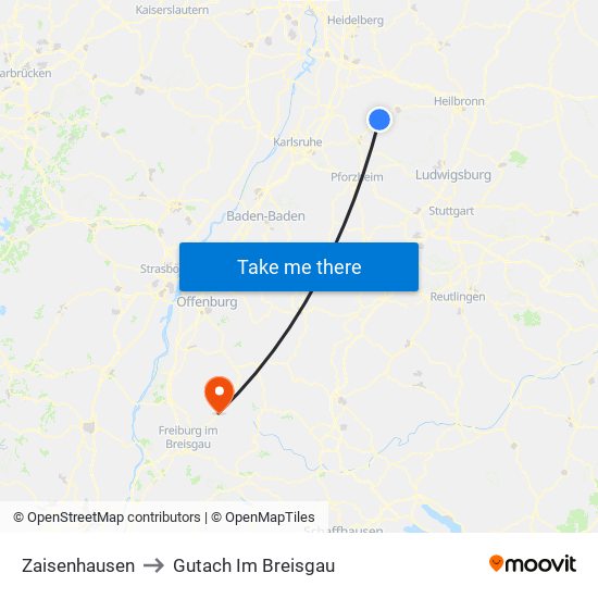 Zaisenhausen to Gutach Im Breisgau map