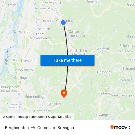 Berghaupten to Gutach Im Breisgau map