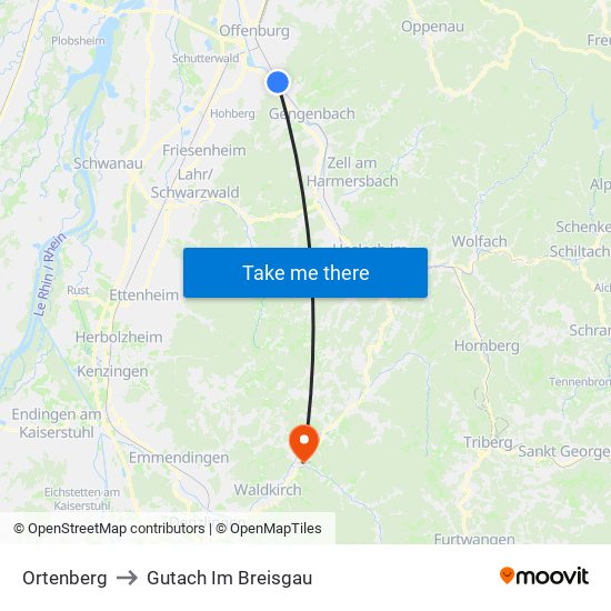 Ortenberg to Gutach Im Breisgau map