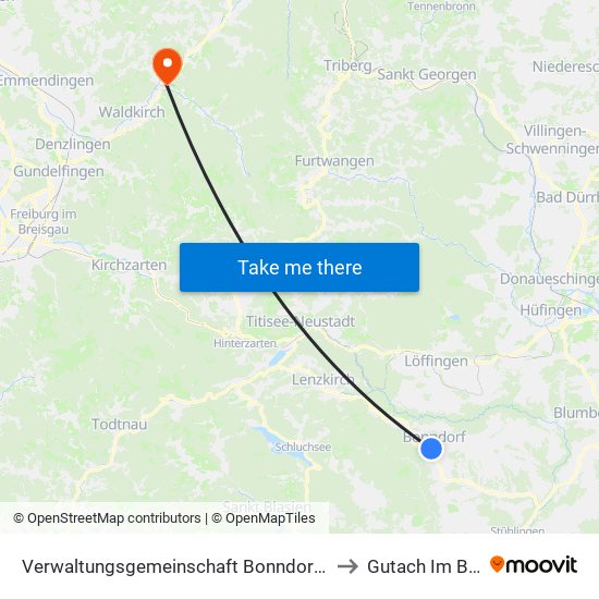 Verwaltungsgemeinschaft Bonndorf Im Schwarzwald to Gutach Im Breisgau map