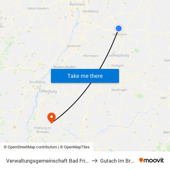 Verwaltungsgemeinschaft Bad Friedrichshall to Gutach Im Breisgau map