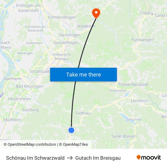 Schönau Im Schwarzwald to Gutach Im Breisgau map