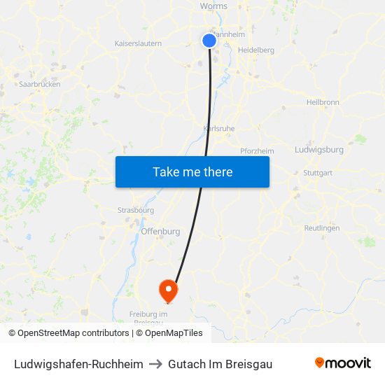 Ludwigshafen-Ruchheim to Gutach Im Breisgau map