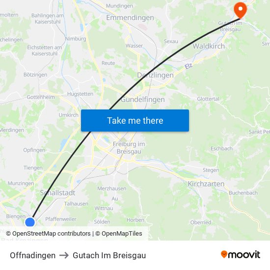 Offnadingen to Gutach Im Breisgau map