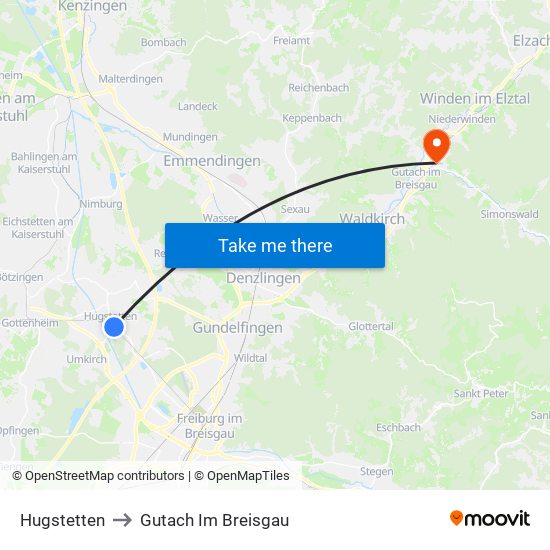 Hugstetten to Gutach Im Breisgau map