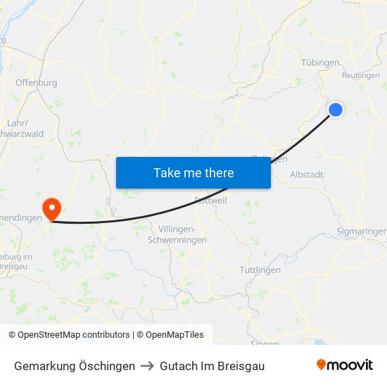 Gemarkung Öschingen to Gutach Im Breisgau map