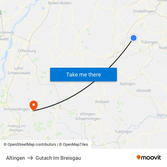 Altingen to Gutach Im Breisgau map