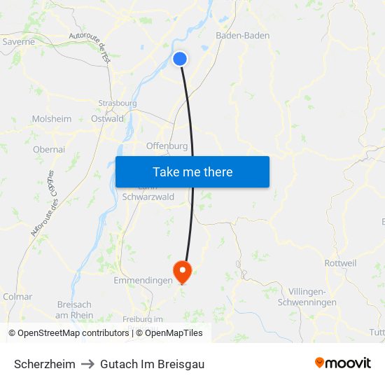 Scherzheim to Gutach Im Breisgau map